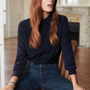 Sézane Navy Silk Jules Blouse US 4